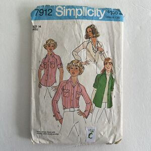 Vintage Simplicity Sewing Pattern 7912 Misses Top Stitched Shirt Sz 14
